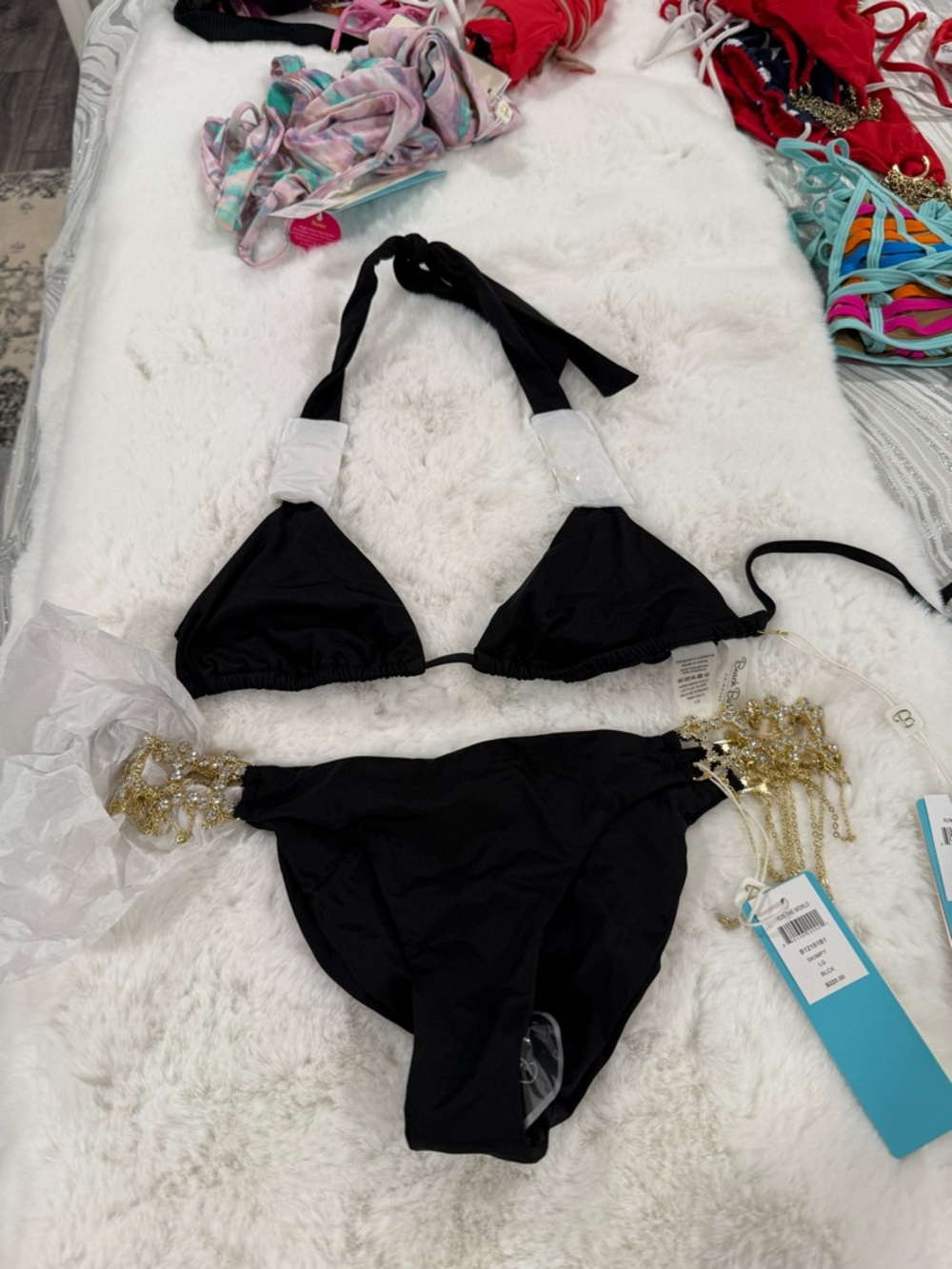 Beach Bunny Black Rhinestone Crystal Run the World Embellished Bikini Set - Picture 3 of 10